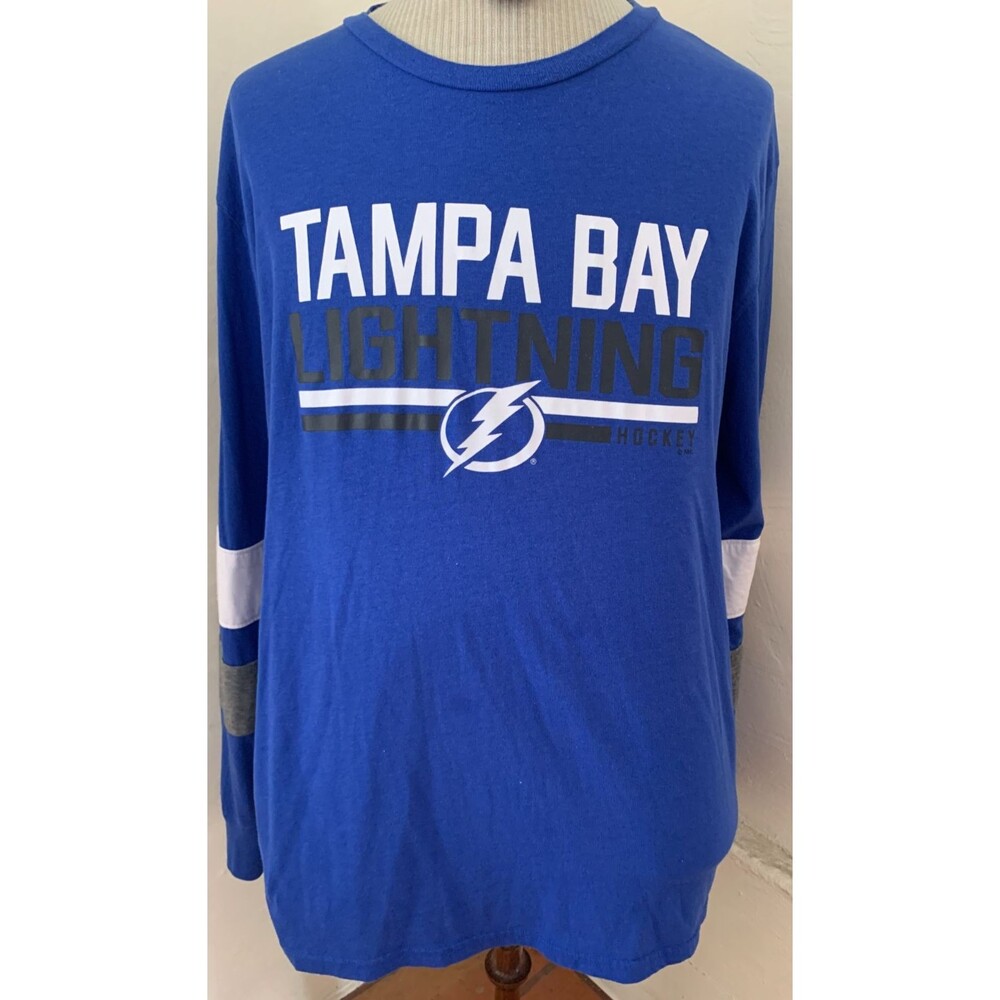 Tampa Bay Lightning Long Sleeve Shirt Size XXL NHL Brand Blue w/striped sleeves